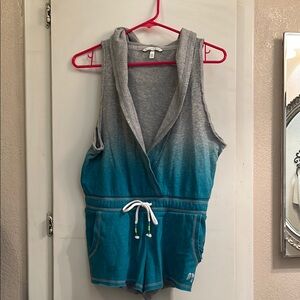 Victoria Secret Gray and Teal Sleeveless Hoodie Romper